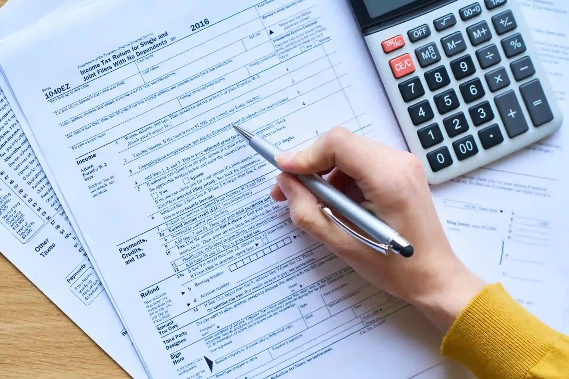 A person filling out a tax return form